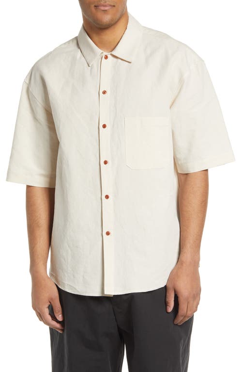 s.k. manor hill Men's Sage Linen & Cotton Button-Up Shirt in Bone