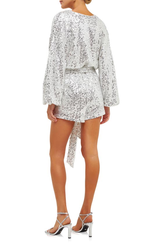 Shop Endless Rose Long Sleeve Sequin Romper In White