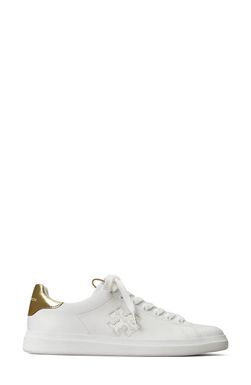 Shop Tory Burch Double T Howell Court Sneaker In White/spark Gold