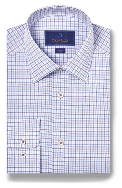 David Donahue Trim Fit Check Dress Shirt in Blue/Lilac at Nordstrom, Size 18 - 34