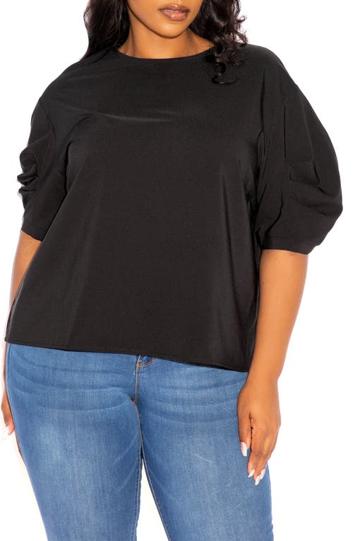 BUXOM COUTURE Ruched Puff Sleeve Blouse Black at Nordstrom, X