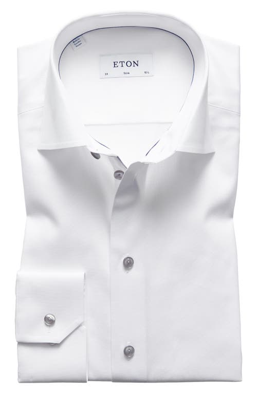 Shop Eton Slim Fit Cotton Twill Dress Shirt With Grey Details In White/grey