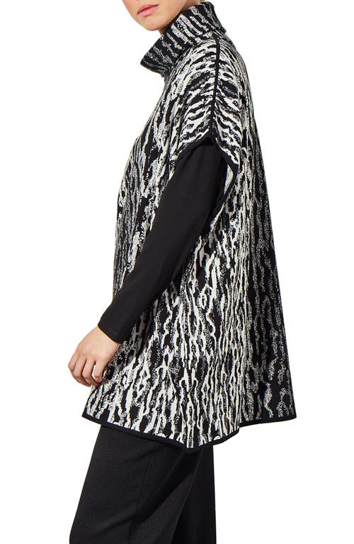 Ming Wang Animal Print Turtleneck Sweater In Black/ivory