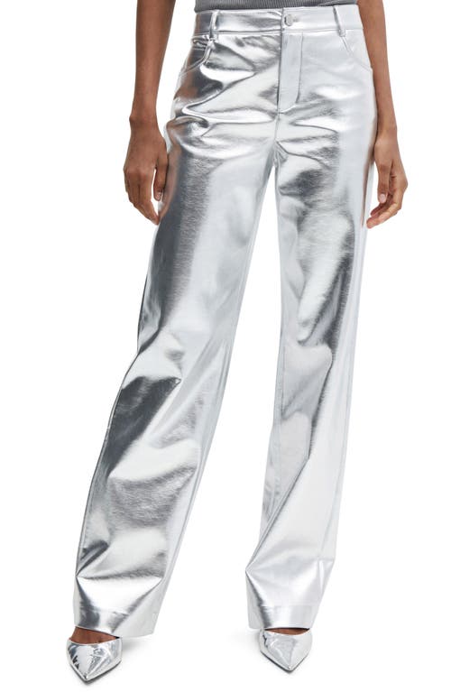 MANGO Foil Wide Leg Jeans Silver at Nordstrom,