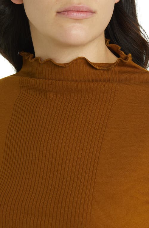 Treasure & Bond Placed Rib Mock Neck Long Sleeve Midi Dress In Brown Temple