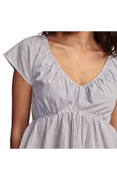 Shop Lucky Brand Puff Sleeve Cutout Babydoll Top In Blue Stripe