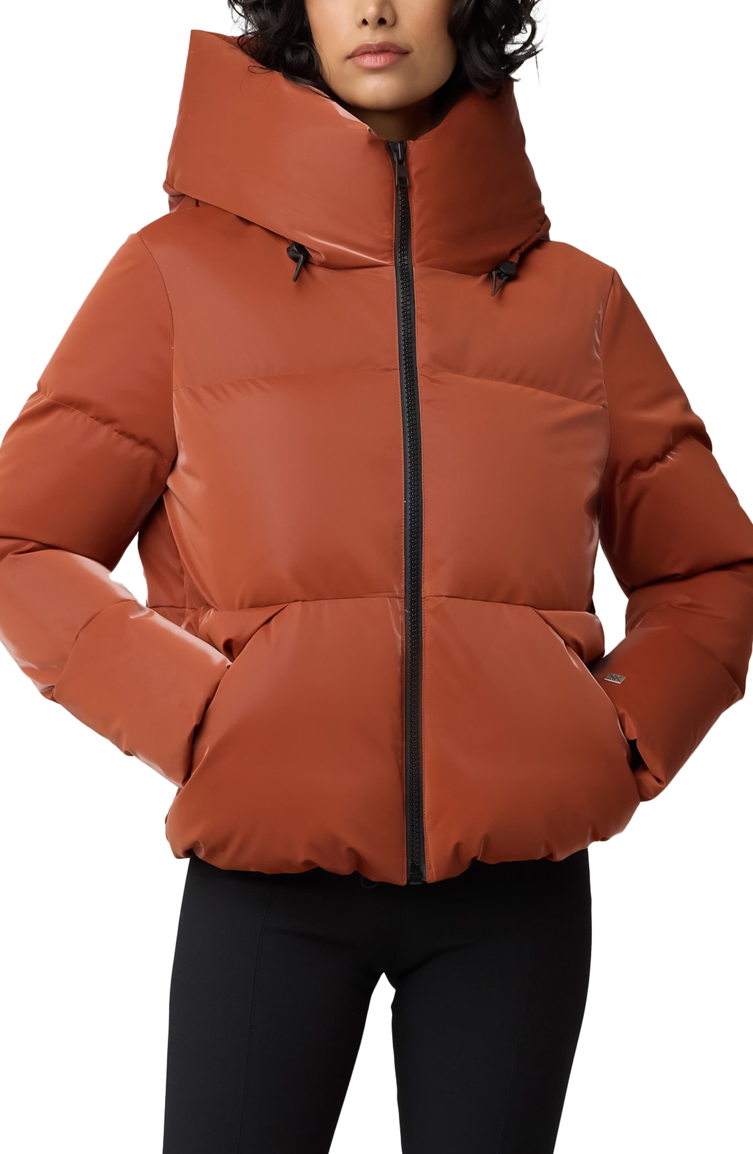 Soia & Kyo Iroh Water Repellent 700 Fill Power Down Hooded Puffer Jacket in Copper 