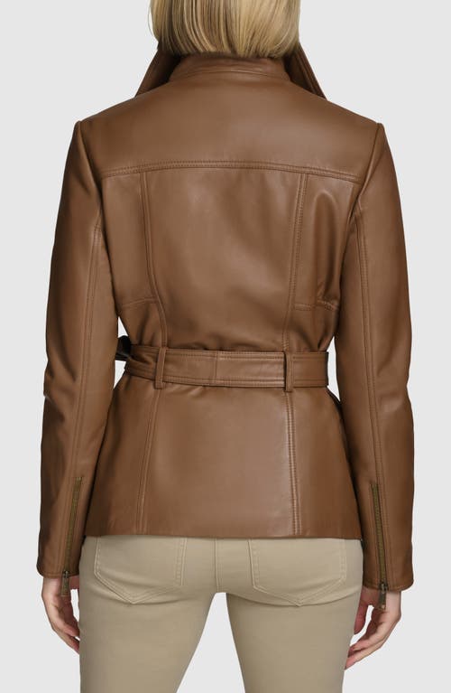 Andrew Marc Tatum Belted Leather Jacket In Cognac