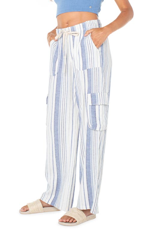 Shop Roxy Lagoon Stripe Linen Blend Cargo Pants In Mood Indigo