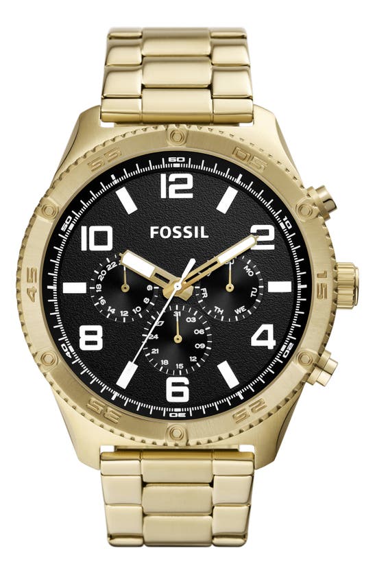 Fossil Brox Three-hand Quartz Stainless Steel Bracelet Watch, 50mm In Gold