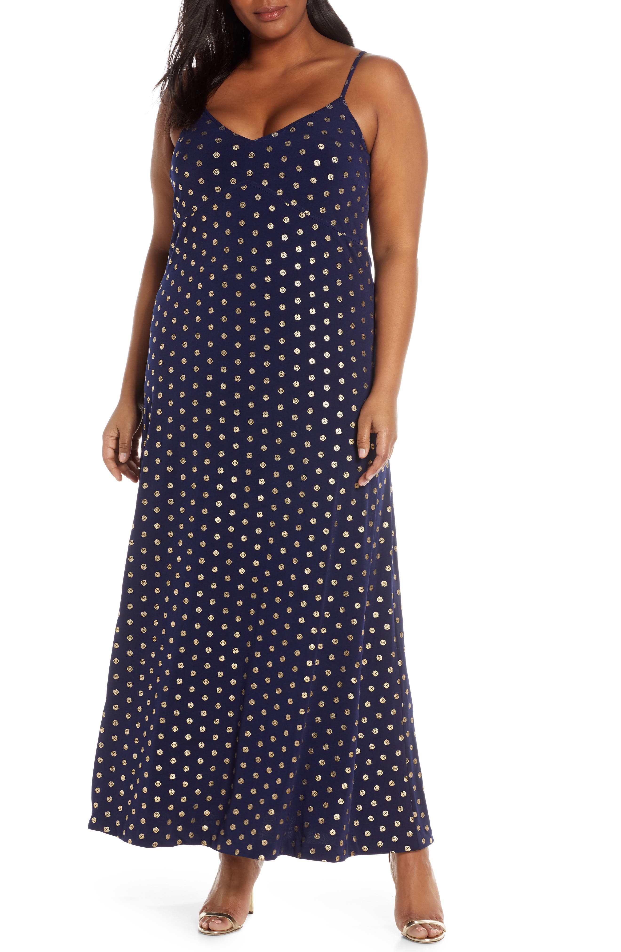 Plus Size Michael Michael Kors Foil Medallion Print Maxi Dress, Blue