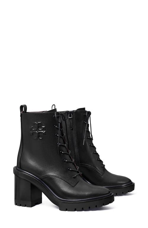 Logo Embossed Lug Boot in Perfect Black /Perfect Black