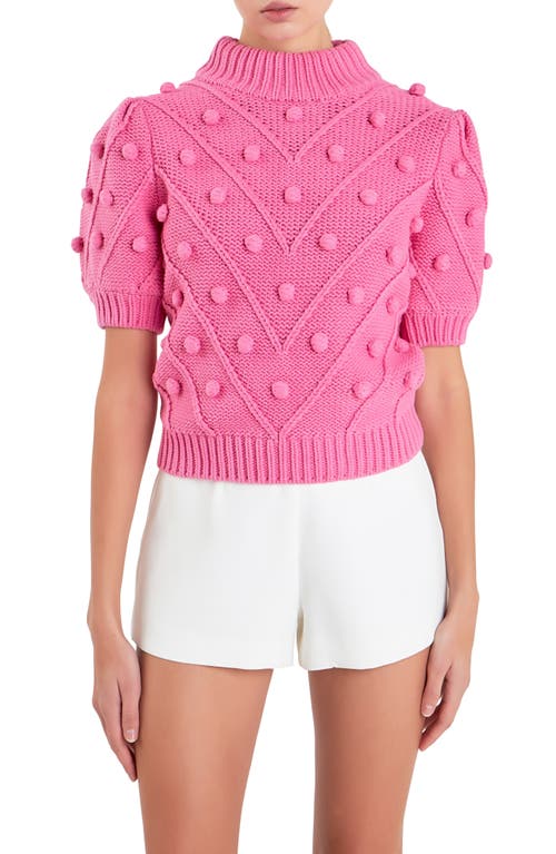 Shop English Factory Pompom Puff Sleeve Sweater In Pink