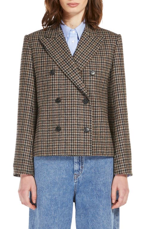 Shop Max Mara Weekend  Nausica Houndstooth Check Stretch Wool Jacket In Brown Grey