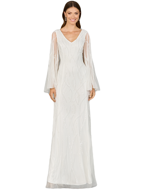 Shop Lara New York Cape Sleeve Beaded Bridal Gown In Ivory