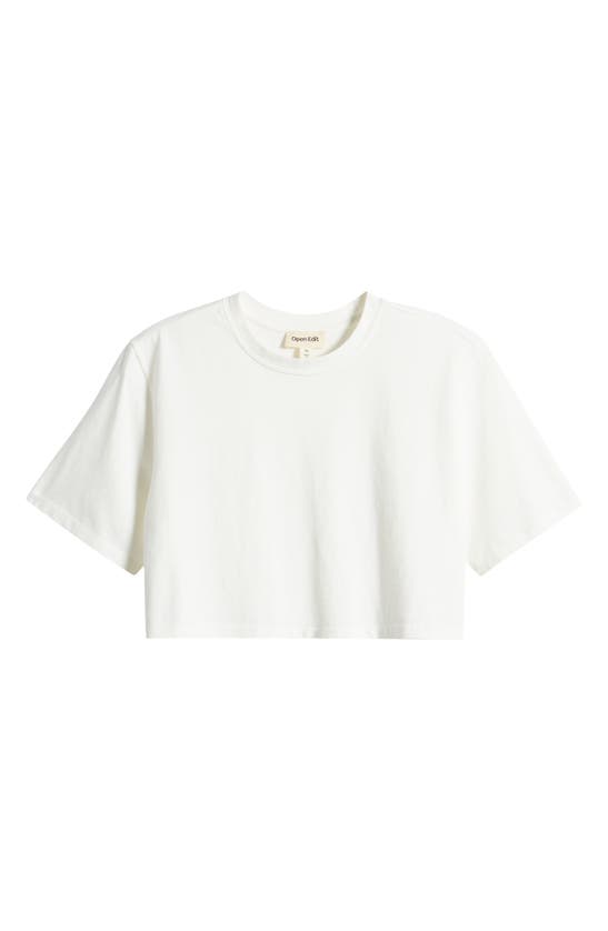 Shop Open Edit Crewneck Crop Cotton T-shirt In Ivory Cloud