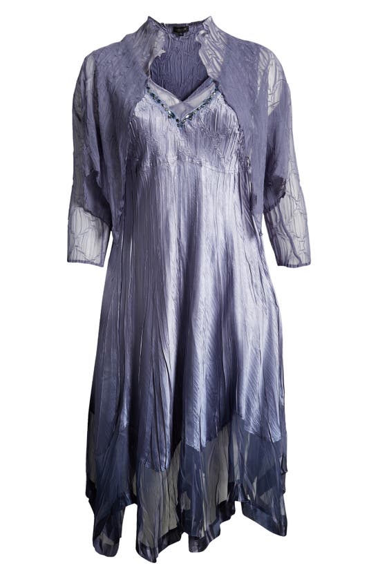 Shop Komarov Embellished Midi Dress With Jacket In Purple Sage Blue Omb