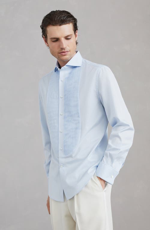 Shop Brunello Cucinelli Tuxedo Shirt With Pleating In Azure