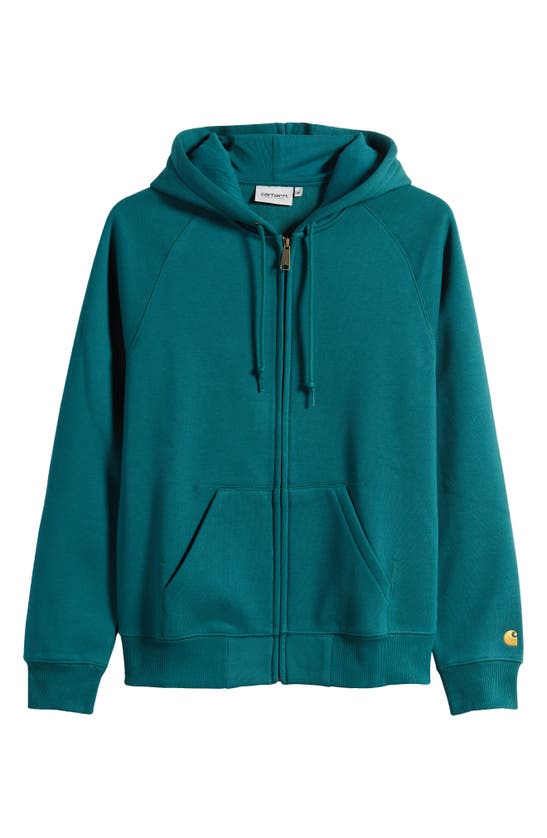 Shop Carhartt Chase Cotton Blend Zip-up Hoodie In Chervil / Gold