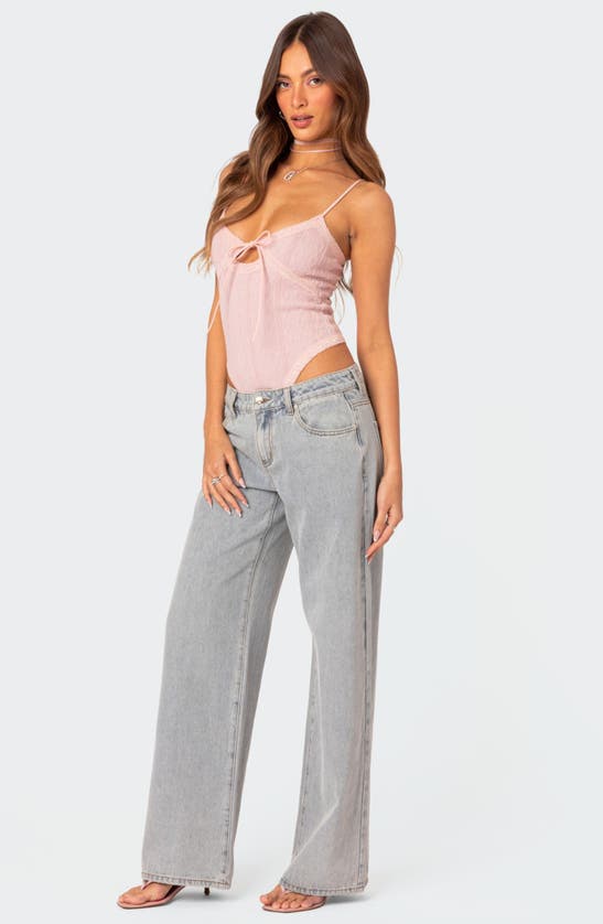 Shop Edikted Lacey Keyhole Knit Bodysuit In Light-pink