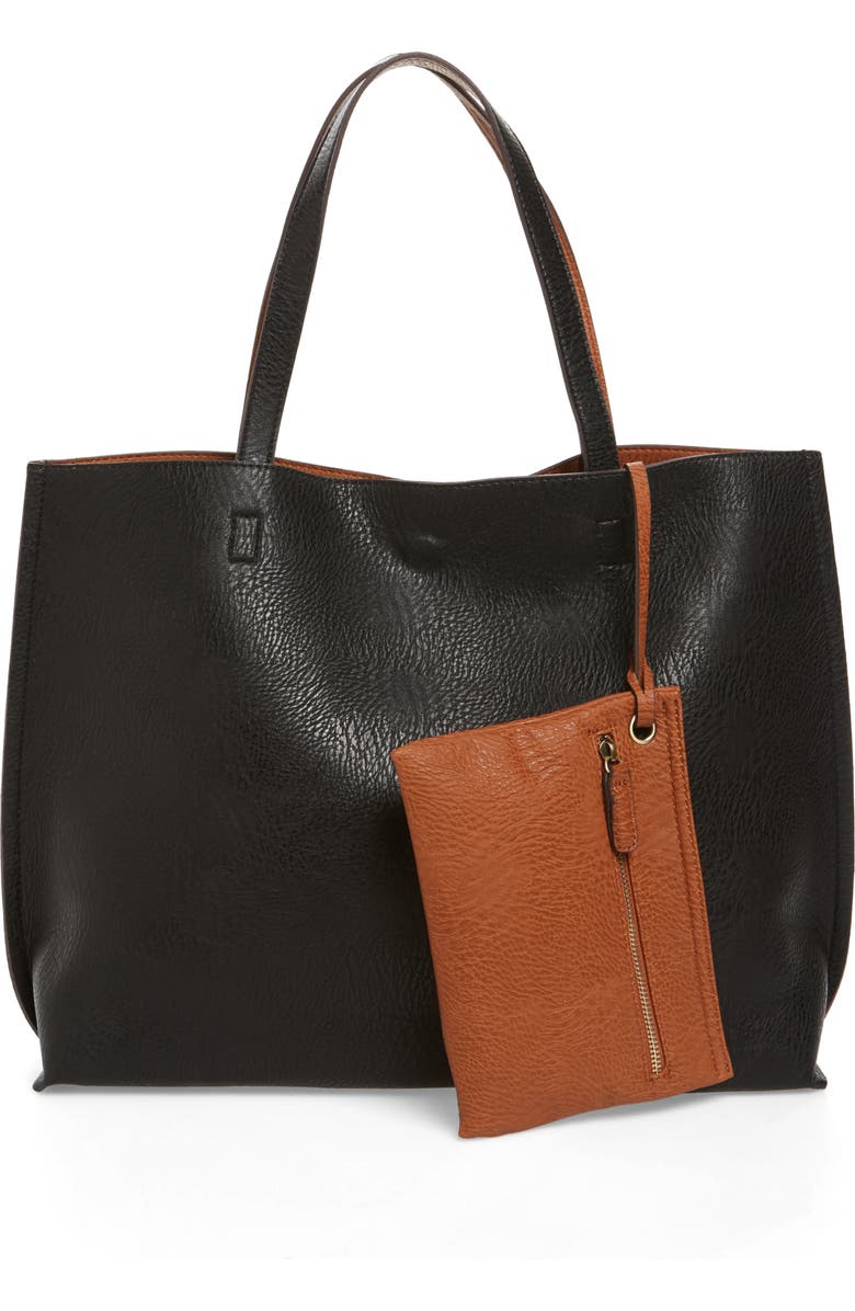 Street Level Reversible Faux Leather Tote & Wristlet, Alternate, color, 