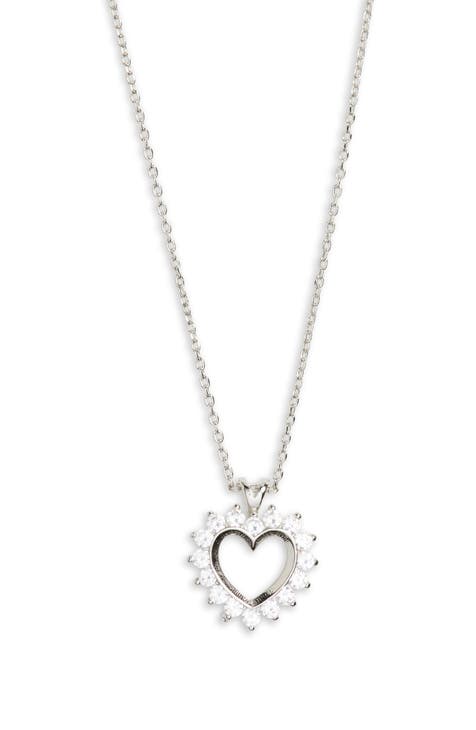 Cubic Zirconia Open Heart Pendant Necklace