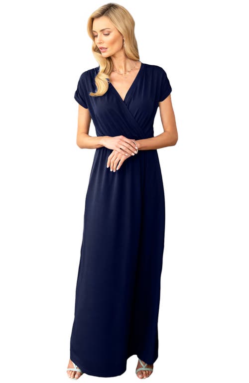 Shop Hotsquash London V-neck Maxi Dress With Short Sleeves In Inky Navy