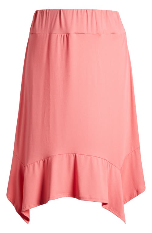 Shop 24seven Comfort Apparel Handkerchief Hem Jersey Midi Skirt In Coral