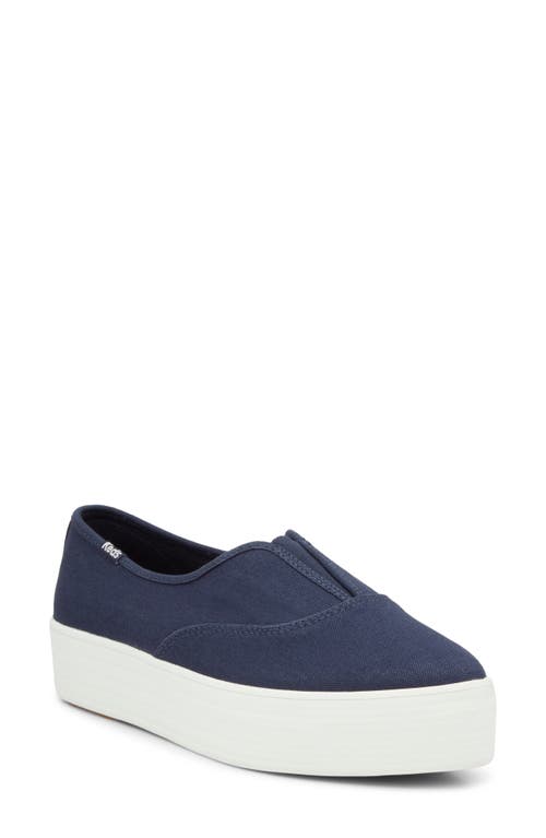 Keds Women's Champion Round Toe Chambray Slip On Canvas Sneakers In Navy Canvas