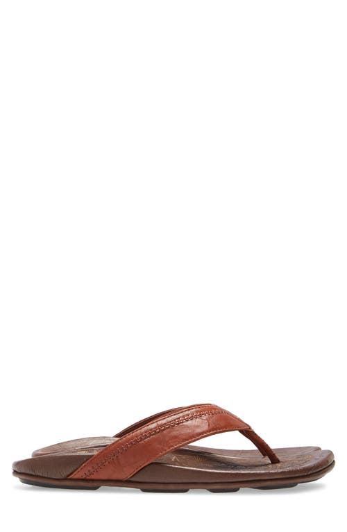 Olukai Hiapo Flip Flop In Rum/dark Wood Leather