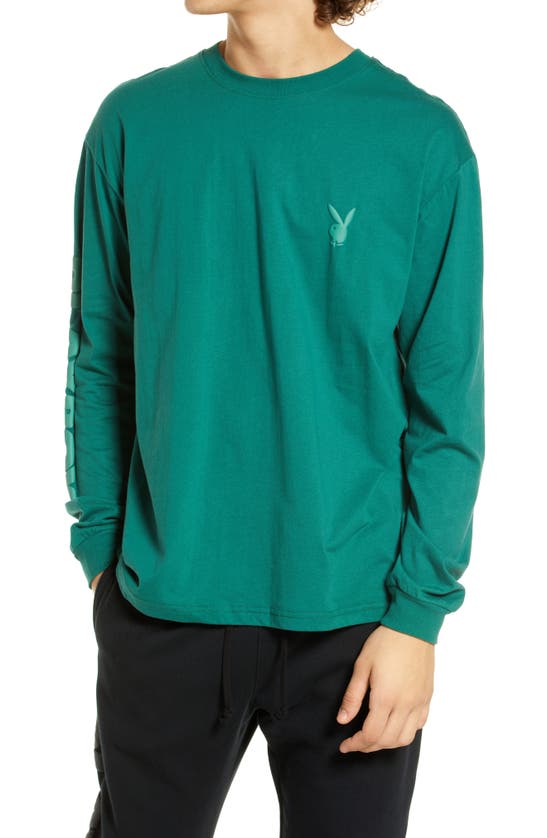 Pacsun Playboy Nuance Puffy Logo Crewneck T-shirt In Hunter Green