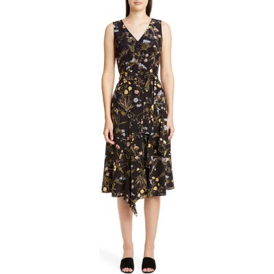 Lafayette 148 New York Floral Print Silk Dress, Black