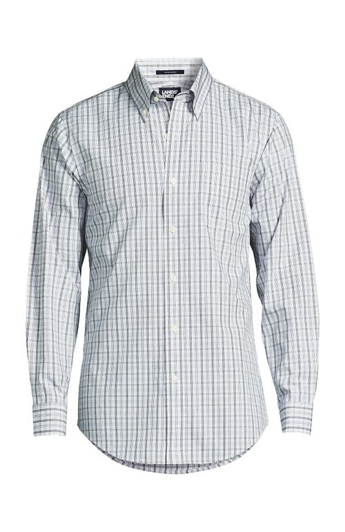 Shop Lands' End Traditional Fit Solid No Iron Supima Pinpoint Buttondown Collar Dress Shirt In Ultimate Gray Multi Plaid