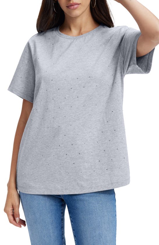 Good American Crystal Embellished Cotton T-shirt In Heather Grey001