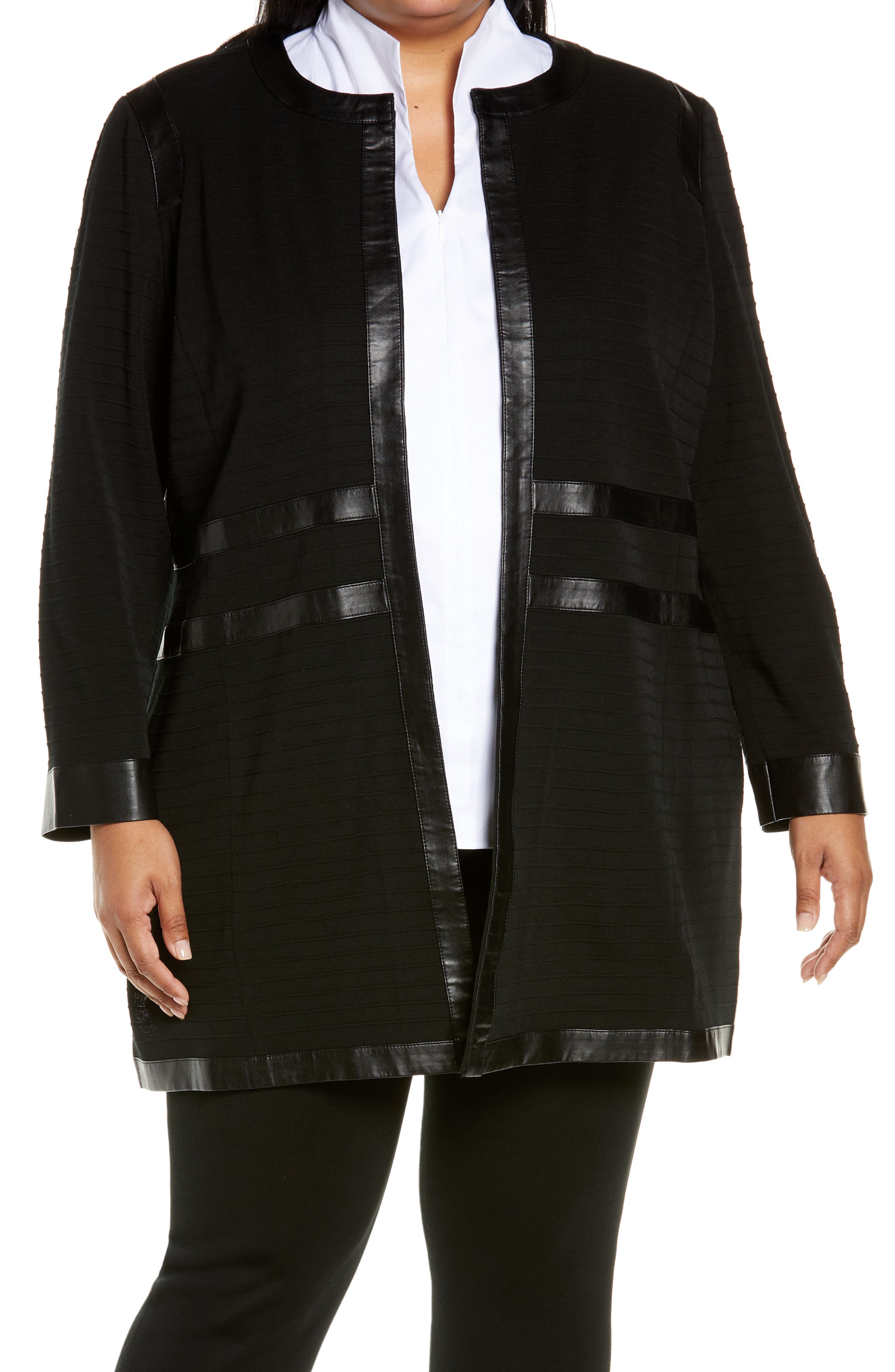 plus size collarless coat