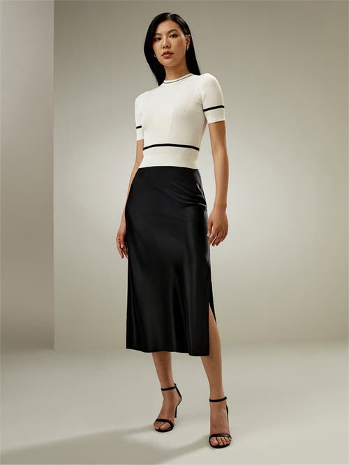 Shop Lilysilk Ribbed Knit Silk Crop Top In White With Black Stripes