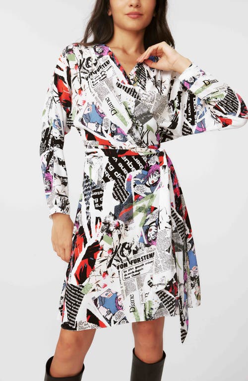 Shop Dvf Shia Long Sleeve Wrap Dress In Poster Girl