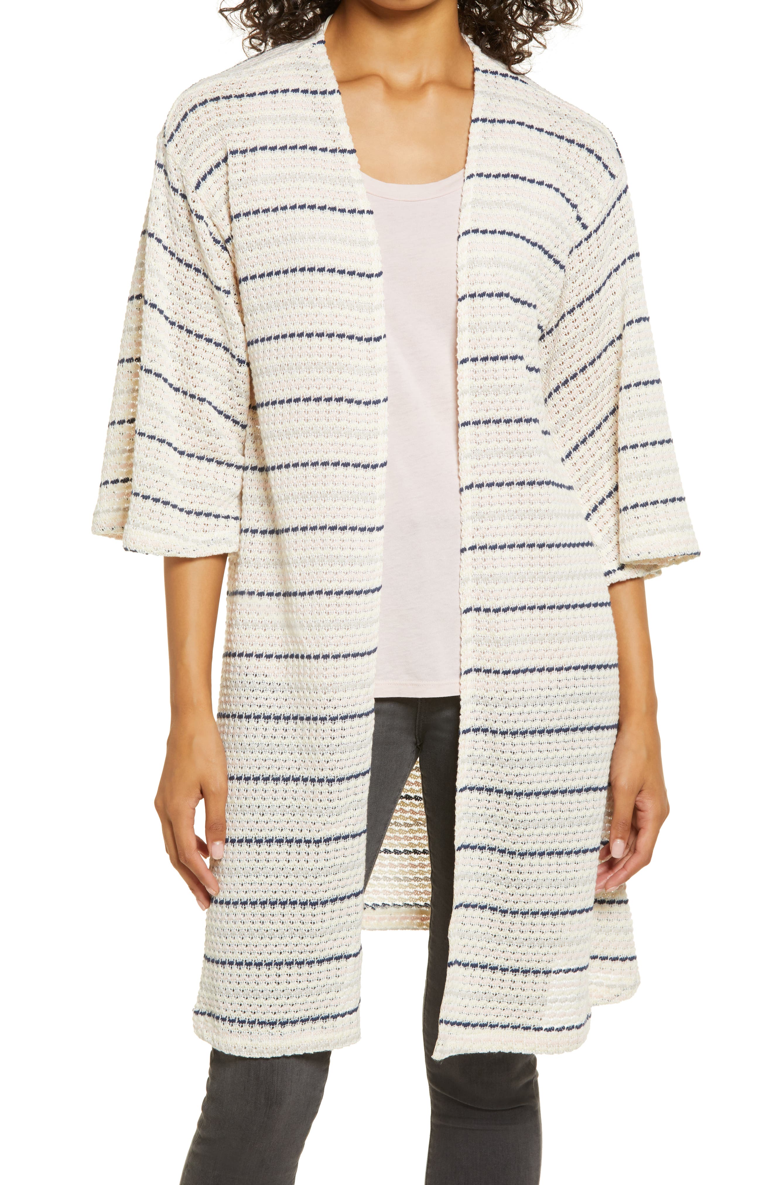 green and white striped cardigan