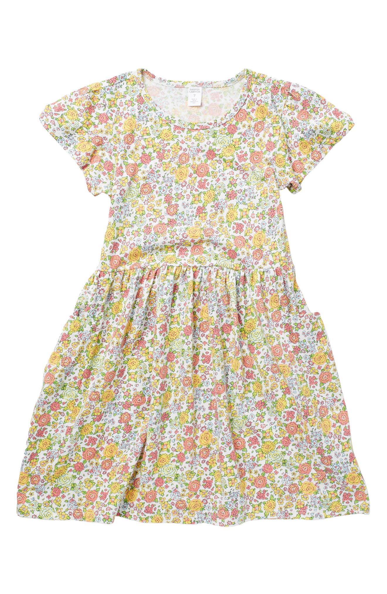 Harper Canyon Kids' Pocket T-shirt Dress In Ivory Egret Spring Floral