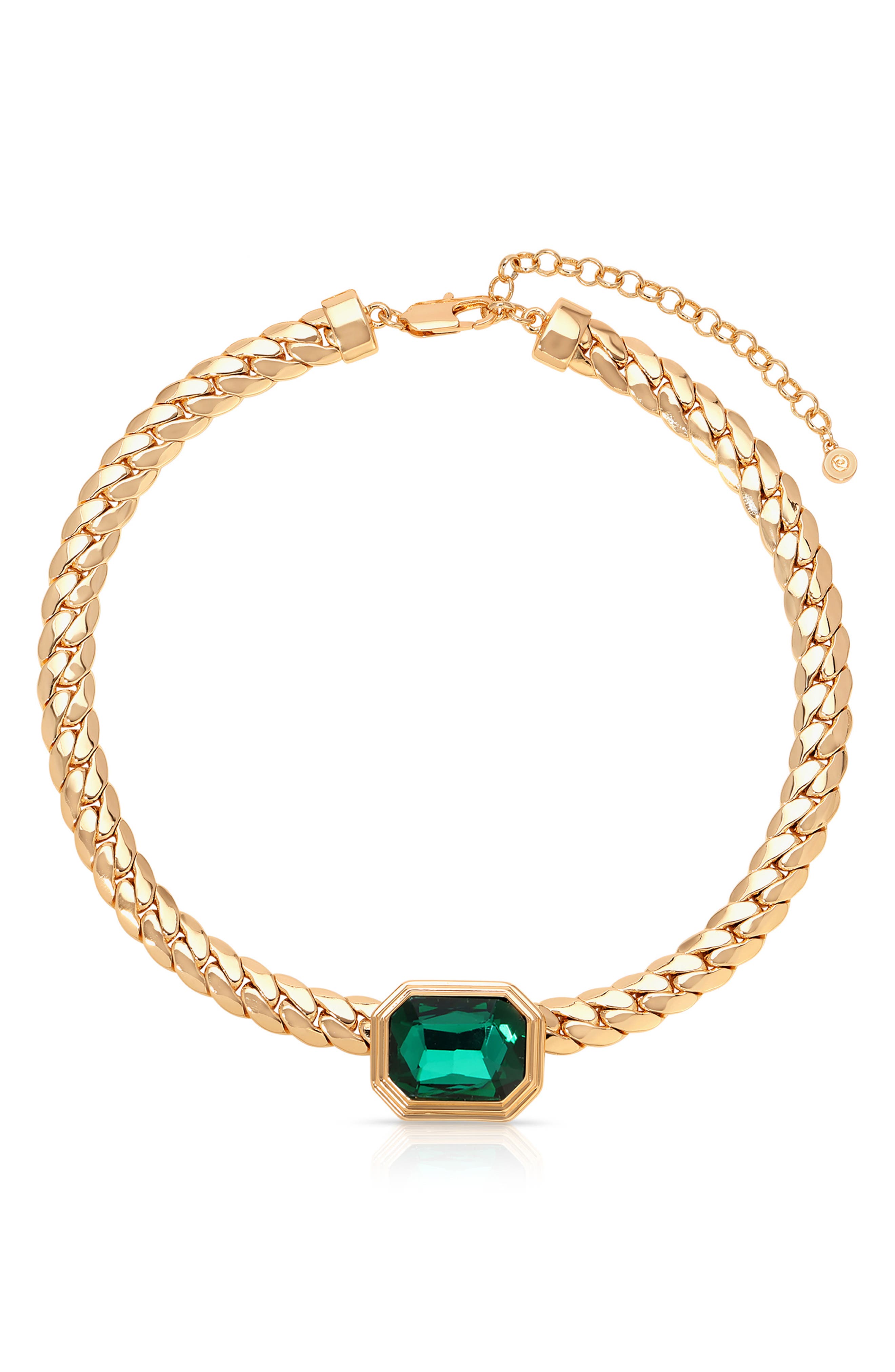 Ettika Deco Crystal Statement Cuban Chain Necklace in Green 