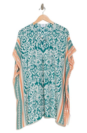 Shop Melrose And Market Lace-up Caftan In Teal Combo