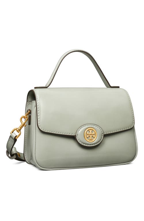 Shop Tory Burch Small Robinson Leather Top Handle Bag In Light Granite