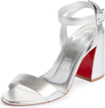 Christian Louboutin Miss Sabina Metallic Red Sole Ankle-Strap Sandals Platine