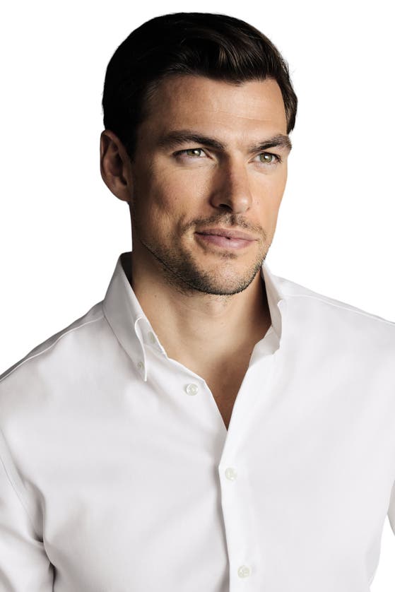 Shop Charles Tyrwhitt Non-iron Button-down Oxford Slim Fit Shirt Single Cuff In White