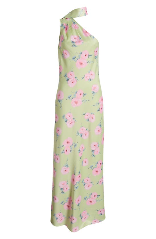 Shop Wayf The Avery Floral One-shoulder Gown In Pistachio Floral