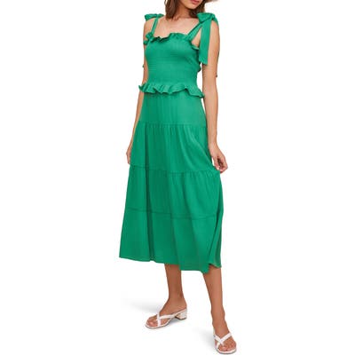 Astr The Label Promenade Smocked Bodice Midi Dress, Green
