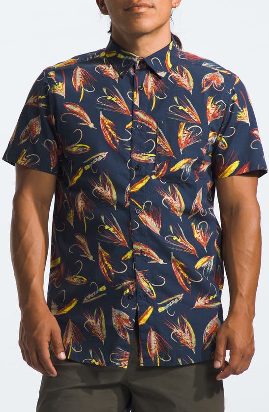 Shop The North Face Baytrail Print Short Sleeve Shirt In Summit Navy Hand Tied Fly