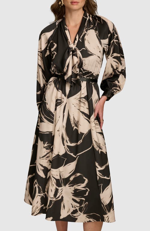 Shop Donna Karan New York Floral Long Sleeve Midi Dress In Black/sand Multi