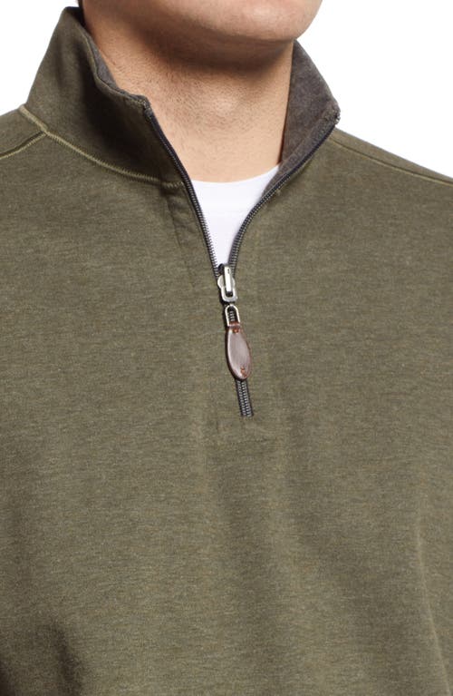 Johnston & Murphy Reversible Quarter Zip Pullover In Olive/charcoal
