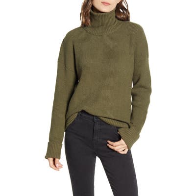 Chelsea 28 Ribbed Turtleneck Cotton & Wool Blend Sweater, Green